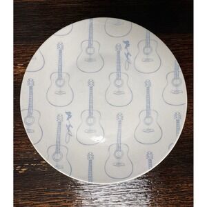 Dolly Parton Signature Blue Guitar Print Ceramic 8 Inch Salad Plate White